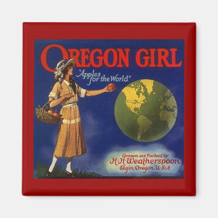 MAGNET ~ OREGON GIRL  APPLE CRATE ETIKET AD. MAGNEET