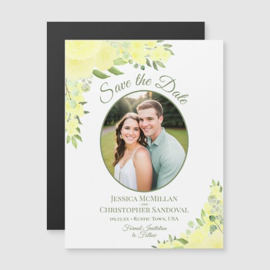 Magnet ovale de sauvegarde de date de mariage flor (Devant / Derrière)