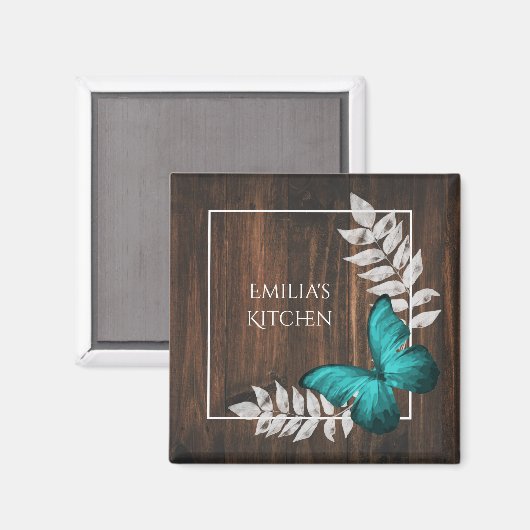 Magnet papillon Turquoise rustique (Recto/Verso)