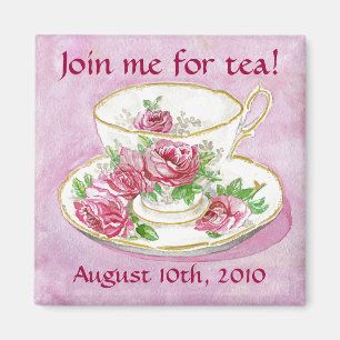 Magnet - Pas me aan! Roze Rose Teacup Tea Magneet