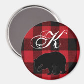 Magnet personnalisé Rouge Buffle Plaid Ours noir (Recto/Verso)