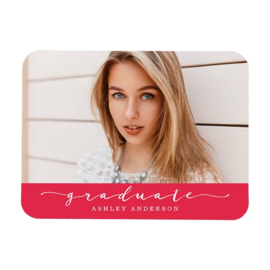 Magnet photo de graduation rouge classique (Horizontal)