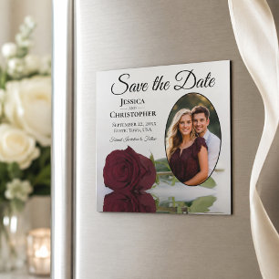 Magnet Photo de Mariage "Burgundy Rose" pour annon