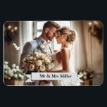 Magnet photo de mariage personnalisé<br><div class="desc">Cet aimant flexible faire-part est présenté avec une mise en page modèle d'un échantillon d'impression photo d'un couple de mariages. Modifiez et personnalisez cet article et modifiez l'exemple de photo et de texte en fonction du vôtre, cliquez simplement sur l'onglet personnalisation et modifiez la photo et le texte en fonction...</div>