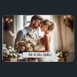 Magnet photo de mariage personnalisé<br><div class="desc">Cet aimant flexible faire-part est présenté avec une mise en page modèle d'un échantillon d'impression photo d'un couple de mariages. Modifiez et personnalisez cet article et modifiez l'exemple de photo et de texte en fonction du vôtre, cliquez simplement sur l'onglet personnalisation et modifiez la photo et le texte en fonction...</div>