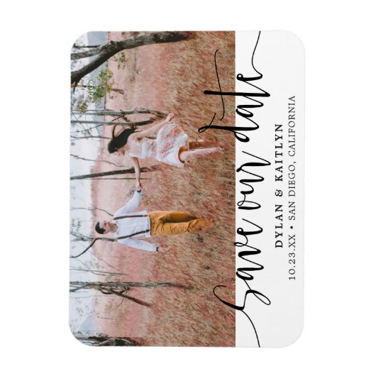 Magnet photo de script rustique Enregistrer la dat (Vertical)