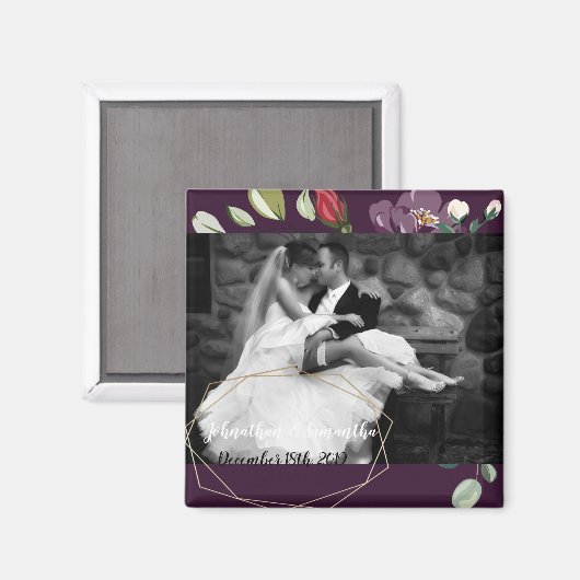 Magnet photo personnalisé Plum violet Rose Gold G (Recto/Verso)