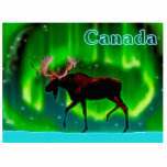 Magnet Photo Sculpture Northern Lights Moose - Canada<br><div class="desc">An ever so slightly stylized image of a moose silhouetted against the Northern Lights. Text reading "Canada" appears in glowing blue and white.</div>