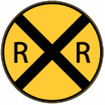 Magnet Photo Sculpture Panneau routier Traversée ferroviaire<br><div class="desc">Un panneau jaune classique montrant un passage à niveau.</div>