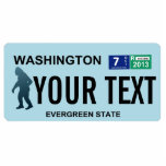 Magnet Photo Sculpture Plaque de licence Washington Sasquatch<br><div class="desc">La silhouette foncée de Sasquatch (Bigfoot) sur une plaque d'immatriculation vierge de Washington. Ajoutez votre propre texte. Plaques d'immatriculation pour d'autres États et autres entités (provinces canadiennes, pays étrangers) sur demande. Ajoutez votre propre texte. Si vous vivez ou voyagez dans les régions rurales du nord-ouest du Pacifique, vous pouvez peut-être...</div>