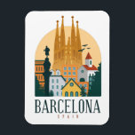 Magnet photo Vintage de Barcelone Espagne Skyline<br><div class="desc">Superbe et unique Barcelone Espagne Skyline Magnet montrant les célèbres sites et bâtiments de la ville espagnole. Fait un grand cadeau souvenir pour chaque touriste,  catalan et tous les êtres chers. Achetez le vôtre aujourd'hui. Idée cadeau Extraordinaire à Barcelone pour anniversaire ou noël.</div>