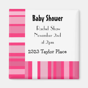 Magnet pour Baby Shower à rayures roses modernes