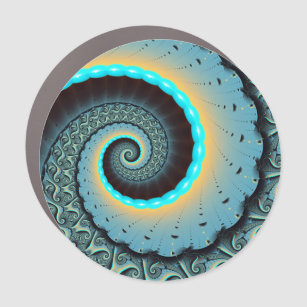 Magnet Pour Voiture Abstraite spirale d'art fractal bleu turquoise ora