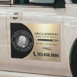 Magnet Pour Voiture Agent de signature de notaire mobile Black & Gold<br><div class="desc">Agent de signature de prêt public Noir & Or moderne Magnet de voiture photo</div>