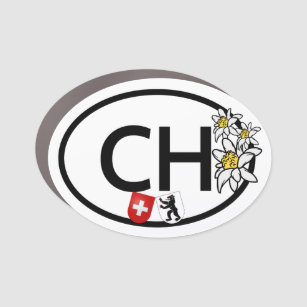 Magnet Pour Voiture CH - Drapeaux suisses et appennzels avec fleurs Ed