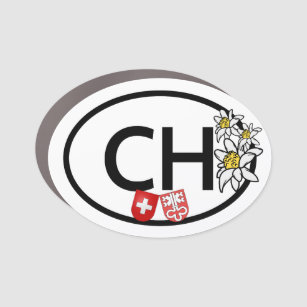 Magnet Pour Voiture CH - Drapeaux Swiss-Nidwalden avec Fleurs Edelweis