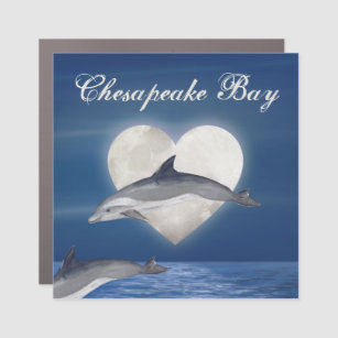 Magnet Pour Voiture Chesapeake Bay - Pleine lune cardiaque et dauphins