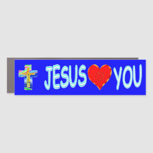 Magnet Pour Voiture Jésus Vous Aime Avec La Croix Chrétienne