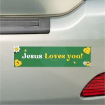 Jésus Vous Aime Vert Jaune Smiley Mignonne