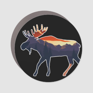 Magnet Pour Voiture Paysage de la forêt de Moose Retro Silhouette sauv
