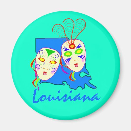 Magnet ~ Promouvoir Louisiana State Map & Mardi Gr (Devant)