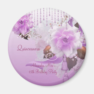 Magnet Quinceanera 15e Lilac rose floral blanc