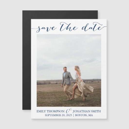 Magnet Réservez la date avec une photo dans Navy (Devant / Derrière)