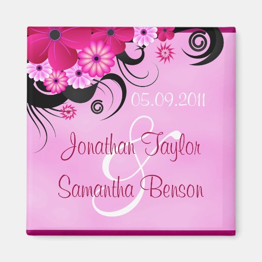 Magnet Réservez la date Floral Fuchsia Magenta (Devant)