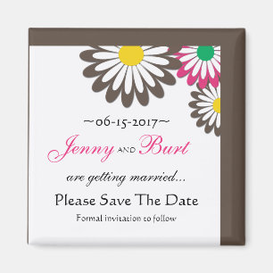 Magnet Réservez la date florale rose et chocolat