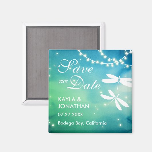 Magnet Réservez la date libellule | Bleu et vert (Recto/Verso)