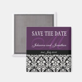 Magnet Réservez la date Monogramme pourpre damassé (Recto/Verso)