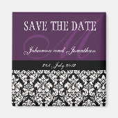 Magnet Réservez la date Monogramme pourpre damassé (Devant)