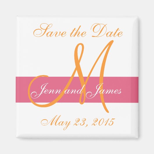 Magnet Réservez la date Noms Monogramme Orange (Devant)