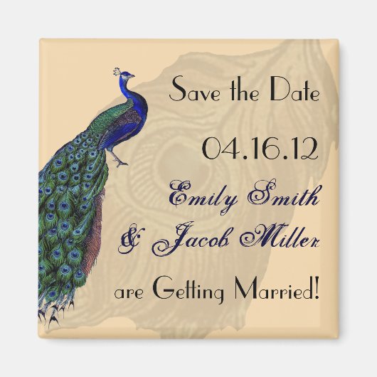 Magnet Réservez la date Peacock vintage (Devant)