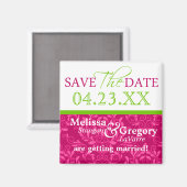 Magnet Réservez la date rose chaud vert Damas (Recto/Verso)