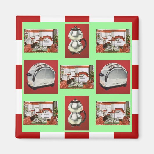 Magnet ~ RETRO KITCHEN Mid-Century Chrome Checkers (Devant)