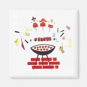 Magnet ~ RETRO Midden-Century Barbecue grill-out Magneet