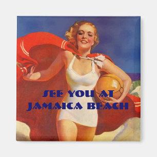 Magnet ~ RETRO Stylish Swimsuit Lady aan het stran Magneet