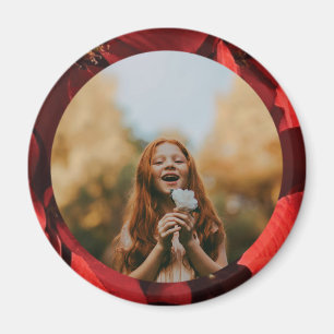 Magnet Rond Cadre Pétales de Poinsettia Photo
