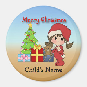 Magnet rond de la fille de Noël