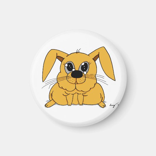 Magnet rond de lapin gras mignon (Devant)