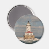 Magnet rond du phare du lac Michigan (Recto/Verso)