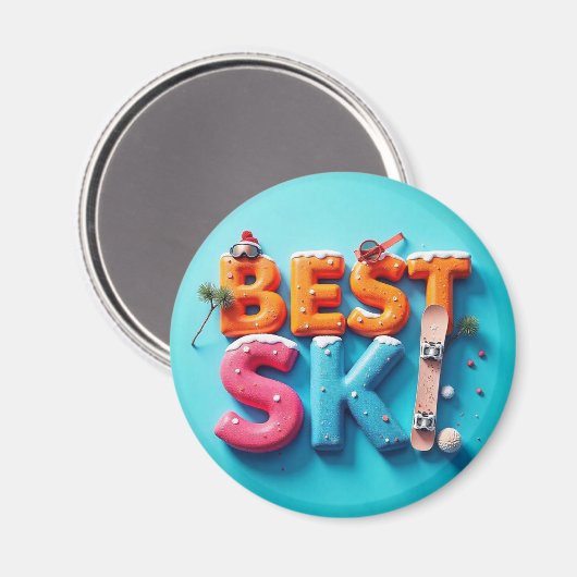 Magnet Rond Frigo – Design Unique - BEST SKI  (Recto/Verso)