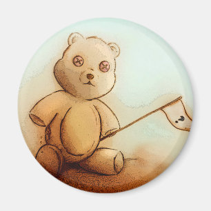Magnet Rond Ours en Peluche Turquoise & Orange Enf