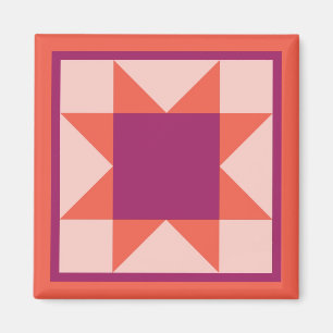 Magnet - Sawtooth Star Quilt Square (oranje/roze) Magneet