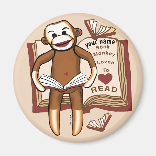Magnet Singe Chaussette en train de lire (Devant)