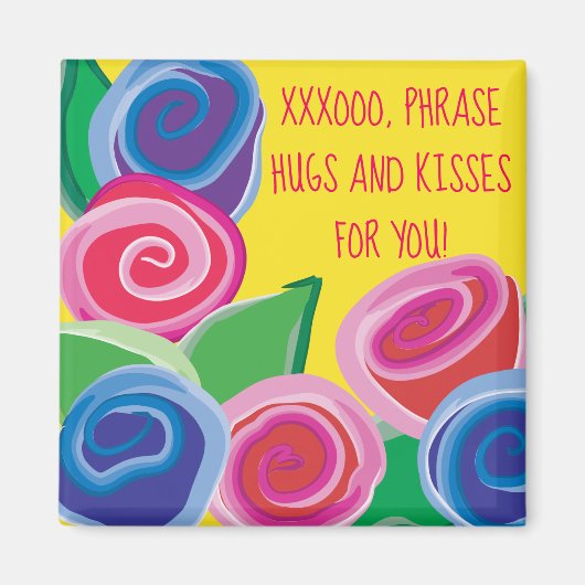 Magnet Square Hugs en Kisses Magneet (Voorkant)