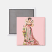 MAGNET VICTORIAN ERA FRENCH DAME AVEC LES FANS (Recto/Verso)
