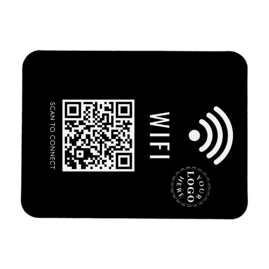Magnet WiFi noir élégant avec logo et code QR simp (Horizontal)