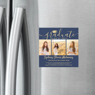 Magnetic Navy & Gold Afstuderen Fotoaankondiging Magnetische Uitnodiging